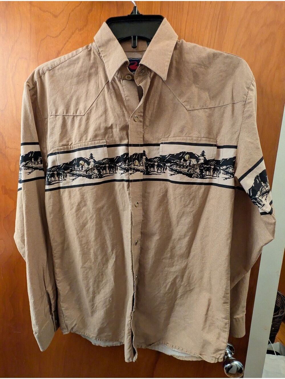 Roper Women's LS Tan Black Western Pearl Snap Button Down Shirt Size XL